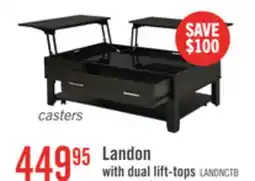 The Brick Landon 48 Modern Lift Top Coffee Table With Storage, Shelf and Casters - Dark Brown offer