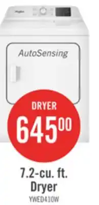 The Brick Whirlpool 29 7.0 Cu. Ft. Electric Dryer with AutoSensing - YWED4105SW offer