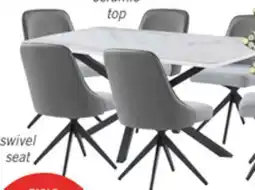 The Brick Bari 7pc Dining Set with Table & 6 Grey Swivel Chairs, Marble-Look Ceramic Top, Metal, 63W offer