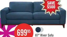 The Brick River 87 Linen-Look Fabric Sofa with Wood Base and Legs - Blue offer