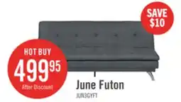 The Brick June 73.2 Linen-Look Fabric Klik Klak Futon with Metal Legs and Tufting - Grey offer