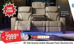 The Brick Elite 86 Genuine Leather Massage Power Reclining Sofa with Power Headrests and Storage Arms - Putty offer