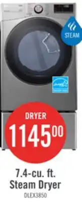 The Brick LG 7.4 Cu. Ft. Smart Electric Dryer with Steam - Graphite Steel - Stackable - DLEX3850V offer