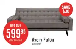 The Brick Avery 81.5 Linen-Look Fabric Klik Klak Futon with Tufting and Two Armrest Pillows - Grey offer