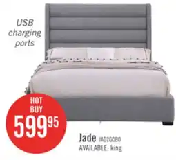The Brick Jade Upholstered Platform Bed with USB Ports in Grey Fabric - King Size offer