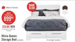 The Brick Olivia Platform Storage Bed with Headboard & Frame, Made in Canada, White - Queen Size offer