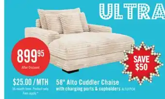 The Brick Alto 58 Ultra Plush Faux Fur Fabric Chaise Lounge with Dual Cupholders and USB Port - Taupe offer