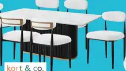 The Brick Kort & Co. Capri 7pc Dining Set with Table & 6 Chairs, Gold Accent, Pedestal Base, 72W - White offer