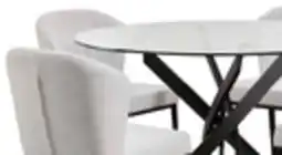 The Brick Zoe 5pc Dining Set with Table & 4 Chairs, Glass Top, Metal Geometric Base, 47W Round - Black & Ivory offer