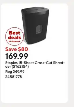Staples Staples 15-Sheet Cross-Cut Shredder (ST62154) offer