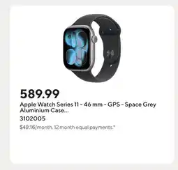 Staples Apple Watch Series 11 - 46 mm - GPS - Space Grey Aluminium Case with Black Sport Band - M/L offer