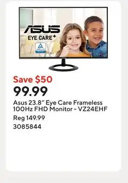 Staples Asus 23.8 Eye Care Frameless 100Hz FHD Monitor - VZ24EHF offer