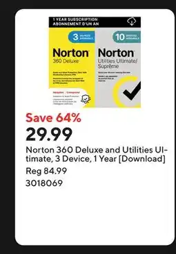 Staples Norton 360 Deluxe and Utilities Ultimate, 3 Device, 1 Year [Download] offer