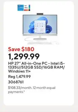 Staples HP 27 All-in-One PC - Intel i5-1335U/512GB SSD/16GB RAM/Windows 11+ offer