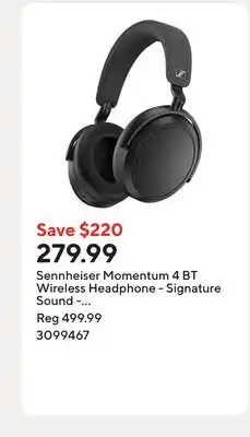 Staples Sennheiser Momentum 4 BT Wireless Headphone - Signature Sound - Adaptive Hybrid ANC - Black offer