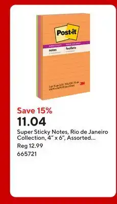 Staples Super Sticky Notes, Rio de Janeiro Collection, 4 x 6, Assorted Colours, 90 Sheets Per Pad offer