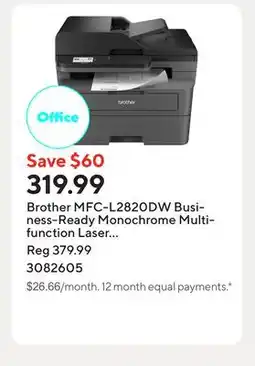 Staples Brother MFC-L2820DW Business-Ready Monochrome Multifunction Laser Printer offer