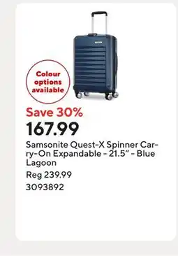 Staples Samsonite Quest-X Spinner Carry-On Expandable - 21.5 - Blue Lagoon offer