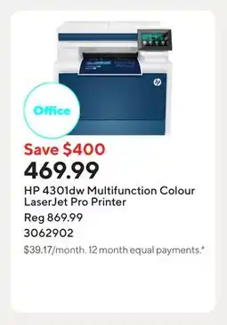Staples HP 4301dw Multifunction Colour LaserJet Pro Printer offer