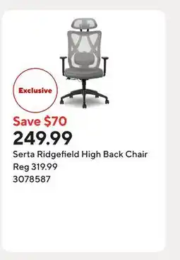 Staples Serta Ridgefield High Back Chair offer