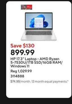 Staples HP 17.3 Laptop - AMD Ryzen 5-7530U/1TB SSD/16GB RAM/Windows 11 offer