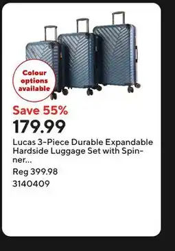 Staples Lucas 3-Piece Durable Expandable Hardside Luggage Set with Spinner Wheels - Blue offer