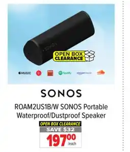 2001 Audio Video ROAM2US1B SONOS Portable Waterproof/Dustproof Speaker offer