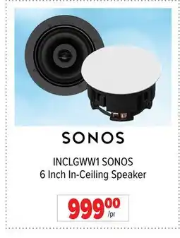 2001 Audio Video INCLGWW1 SONOS 6 Inch In-Ceiling Speaker offer