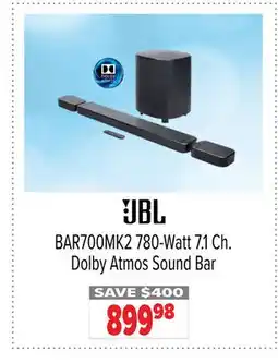 2001 Audio Video BAR700MK2 JBL 780-Watt 7.1 Ch. Dolby Atmos Sound Bar offer
