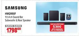 2001 Audio Video HWQ990F SAMSUNG 11.1. 4 ch Sound Bar Subwoofer & Rear Speaker offer