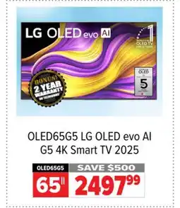 2001 Audio Video OLED65G5 65 LG OLED evo AI G5 4K Smart TV 2025 offer