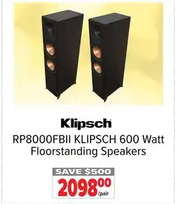 2001 Audio Video KLIPSCH 600 Watt Floorstanding Speakers offer