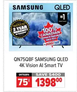2001 Audio Video QN75Q8F 75 SAMSUNG QLED 4K Vision AI Smart TV offer