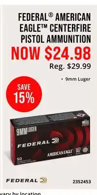 Cabela's FEDERAL AMERICAN EAGLET CENTERFIRE PISTOL AMMUNITION offer