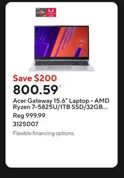 Staples Acer Gateway 15.6 Laptop - AMD Ryzen 7-5825U/1TB SSD/32GB RAM/Window 11 offer