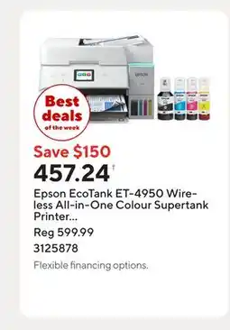 Staples Epson EcoTank ET-4950 Wireless All-in-One Colour Supertank Printer ñ White offer