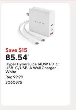 Staples Hyper HyperJuice 140W PD 3.1 USB-C/USB-A Wall Charger - White offer