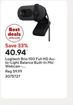 Staples Logitech Brio 100 Full HD Auto-Light Balance Built-In Mic Webcam - Graphite offer