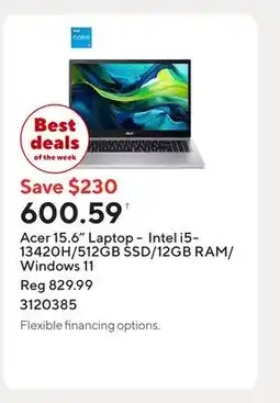 Staples Acer 15.6 Laptop - Intel i5-13420H/512GB SSD/12GB RAM/Windows 11 offer