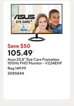 Staples Asus 23.8 Eye Care Frameless 100Hz FHD Monitor - VZ24EHF offer
