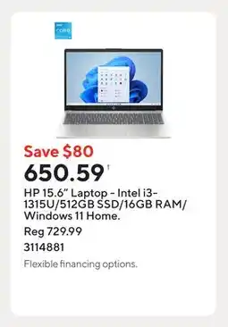 Staples HP 15.6 Laptop - Intel i3-1315U/512GB SSD/16GB RAM/Windows 11 Home offer