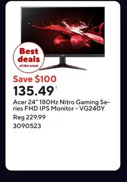 Staples Acer 24 180Hz Nitro Gaming Series FHD IPS Monitor - VG240Y offer