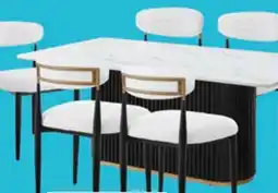 The Brick Kort & Co. Capri 7pc Dining Set with Table & 6 Chairs, Gold Accent, Pedestal Base, 72W - Black offer