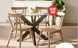 The Brick Remi 5pc Dining Set with Table & 4 Ladder-Back Chairs, Glass & Wood, 42W Round - Black & Brown offer