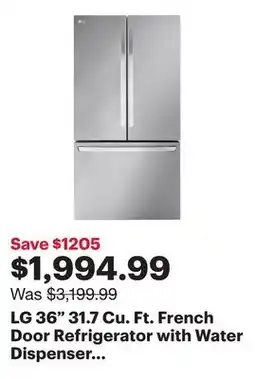 Best Buy LG 36 31.7 Cu. Ft. French Door Refrigerator with Water Dispenser (LRFLS3206S) - Stainless Steel offer