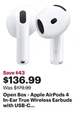 Best Buy Open Box - Apple AirPods 4 In-Ear True Wireless Earbuds with USB-C Charging Case offer