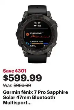 Best Buy Garmin fēnix 7 Pro Sapphire Solar 47mm Bluetooth Multisport Smartwatch - Carbon Grey/Black offer