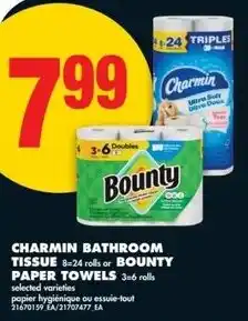 No Frills Charmin bathroom tissue or bounty paper towels offer