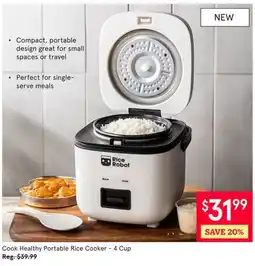 Kitchen Stuff Plus Cook Healthy Portable Rice Cooker - 4 Cup offer