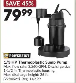 Princess Auto 1/3 HP Thermoplastic Sump Pump offer